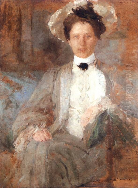 Portrait of a lady in a hat. Oil Painting by Olga Boznanska