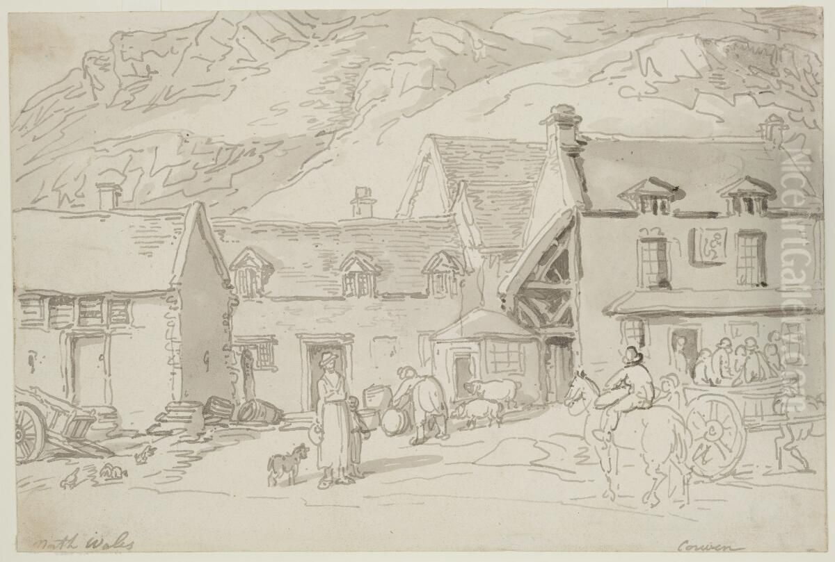 North Wales Corwen Oil Painting by Thomas Rowlandson