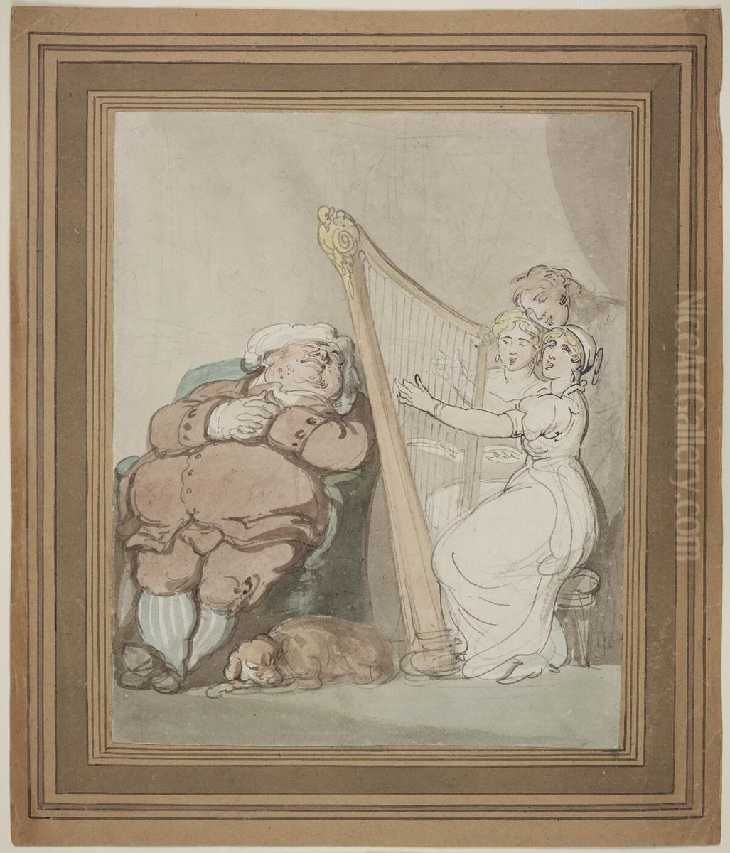 Harp and voice Oil Painting by Thomas Rowlandson