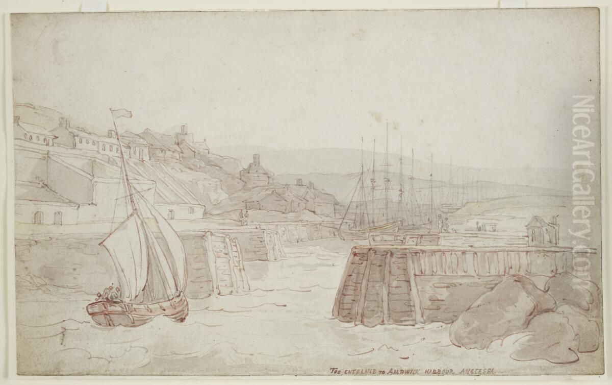 Entrance to Ambwick i.e. Amlwch Harbour, Anglesey Oil Painting by Thomas Rowlandson