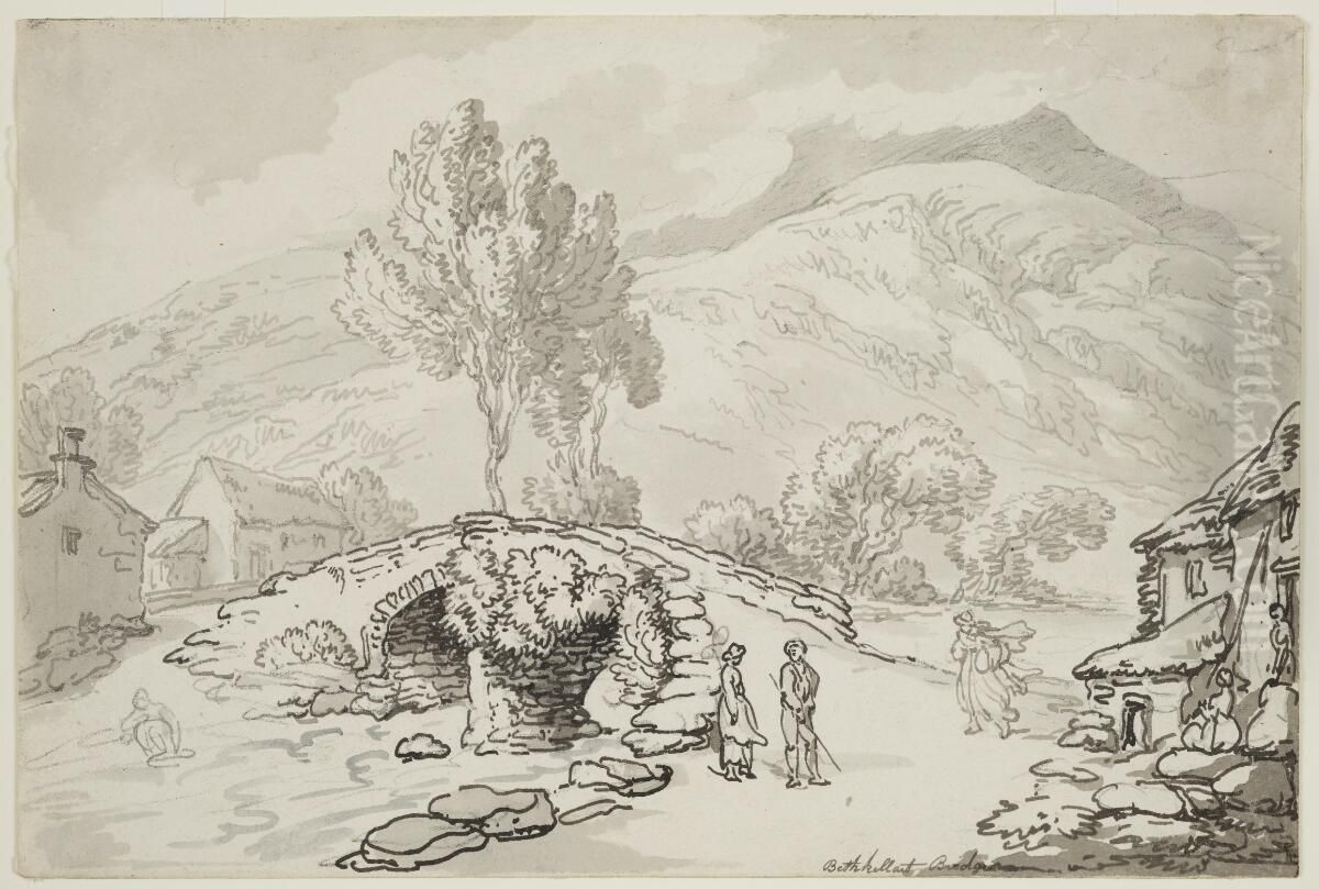Bethkellart Bridge Oil Painting by Thomas Rowlandson