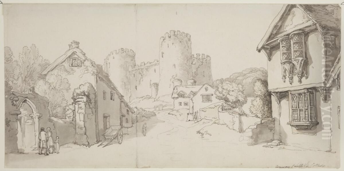 Conway Castle and colledge Oil Painting by Thomas Rowlandson