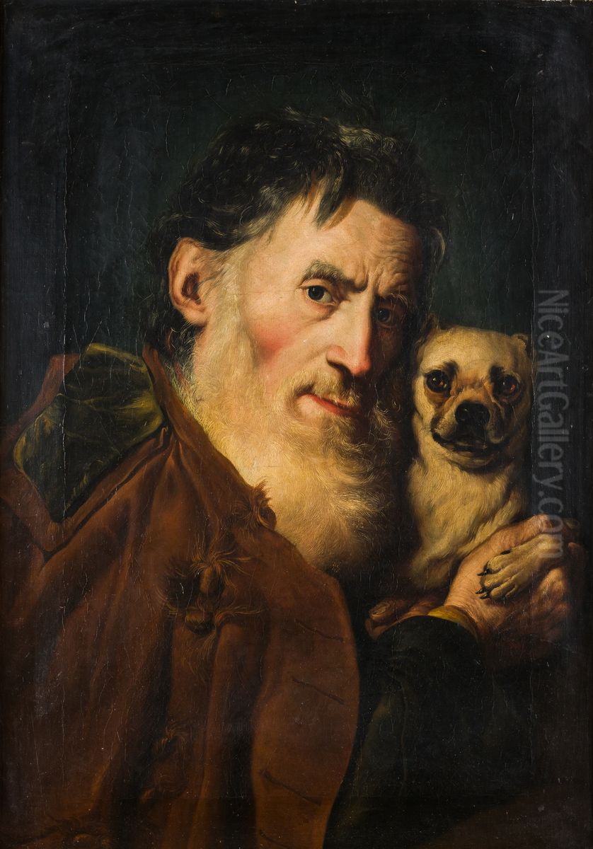 An Old Man with a Dog Oil Painting by Giacomo Ceruti