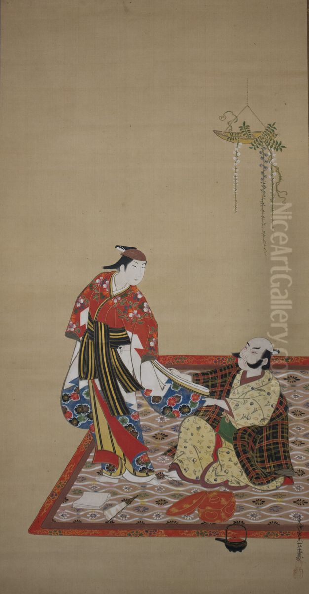 Samurai and Wakashu (Bushi to wakashu) Oil Painting by Miyagawa Issho