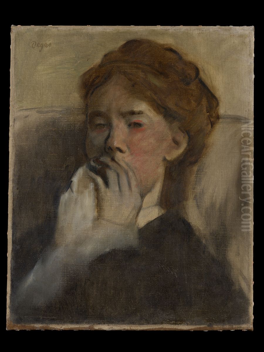 Young Woman with Her Hand over Her Mouth Oil Painting by Edgar Degas