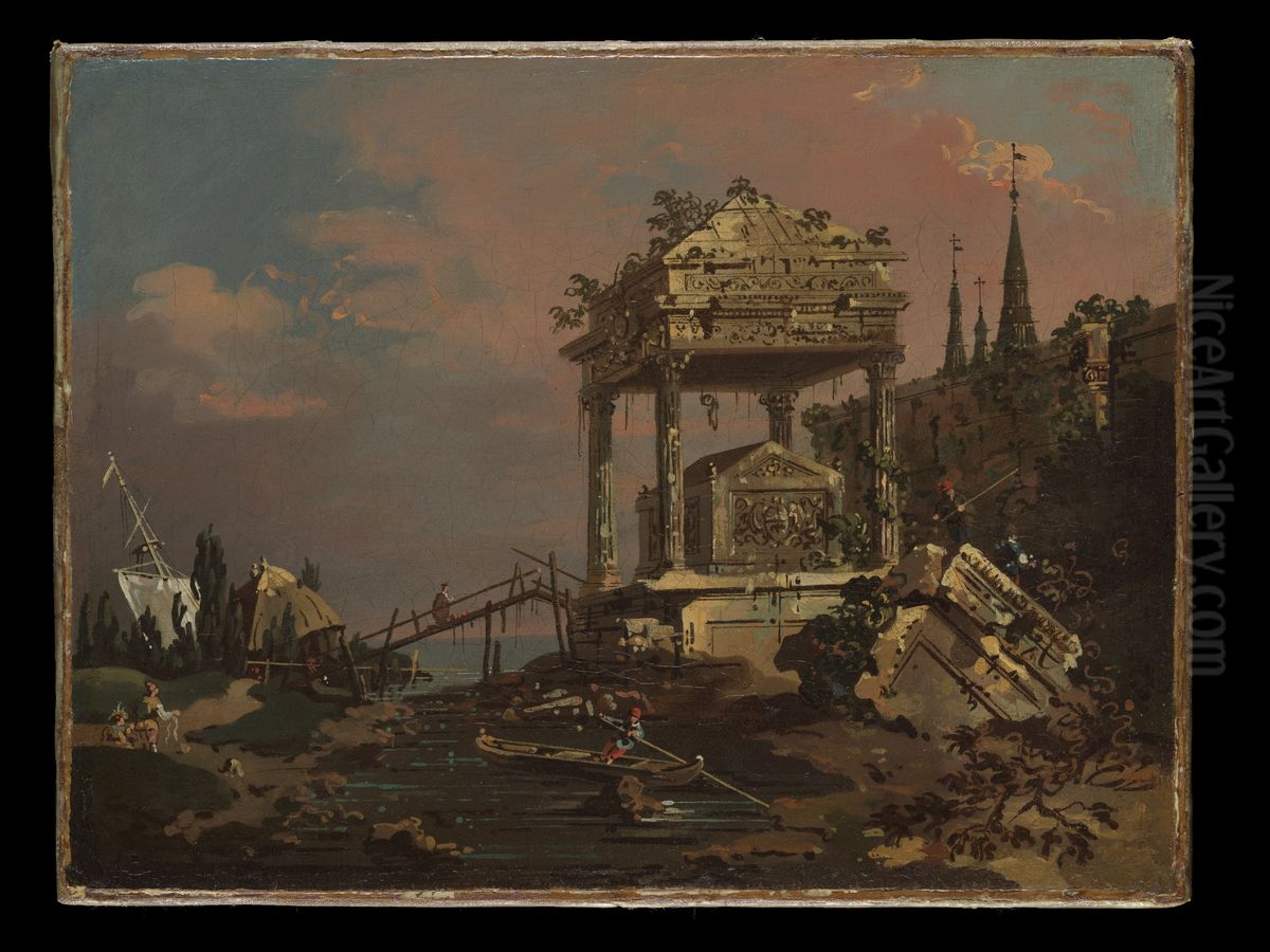 Imaginary View with a Tomb by the Lagoon Oil Painting by Canaletto