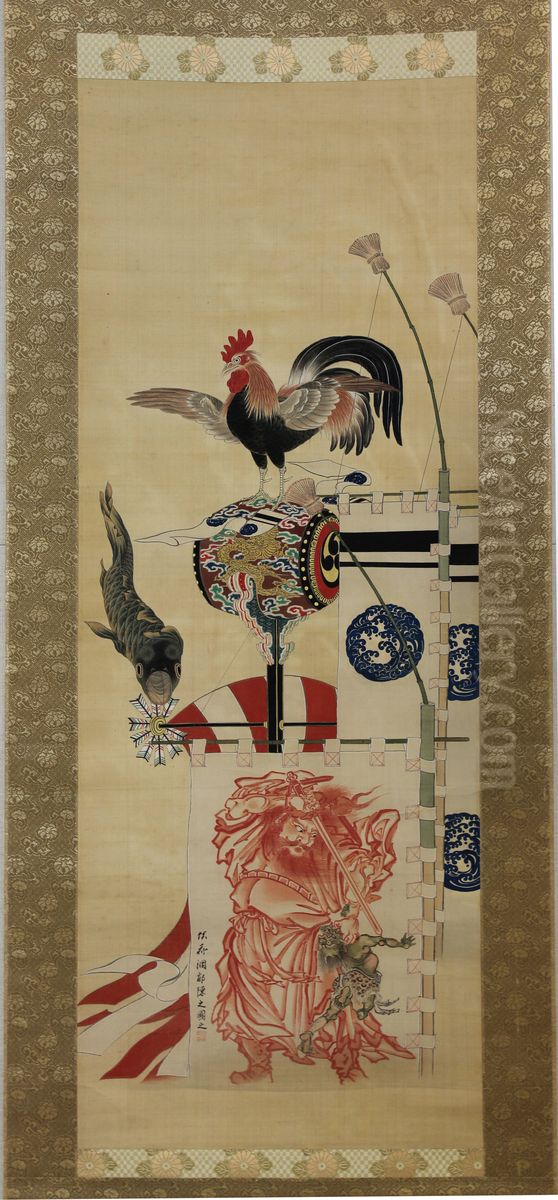 Boy's Day Carp Streamer and Shoki Banner Oil Painting by Kawanabe Kyosai
