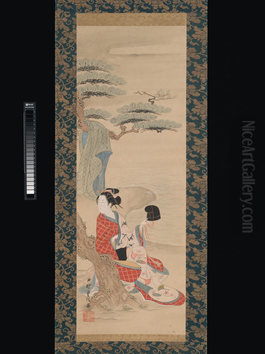 The Brine Maiden Matsukaze Oil Painting by Ishikawa Toyonobu