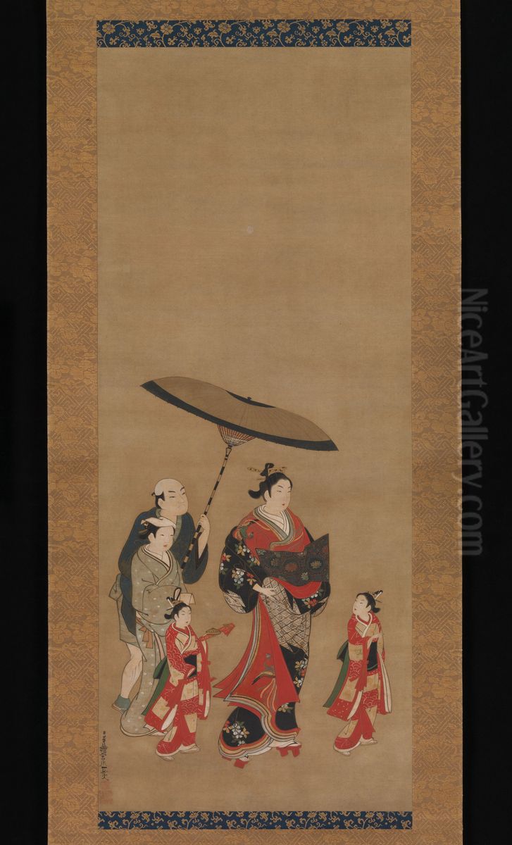 Courtesan on Parade Oil Painting by Miyagawa Issho