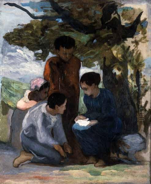 Children Under a Tree Oil Painting by Honore Daumier