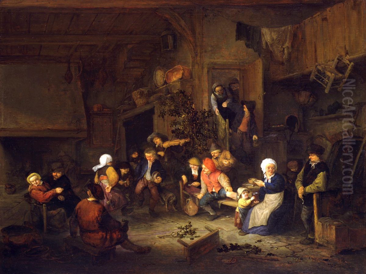 Villagers Merrymaking at an Inn Oil Painting by Adriaen van Ostade