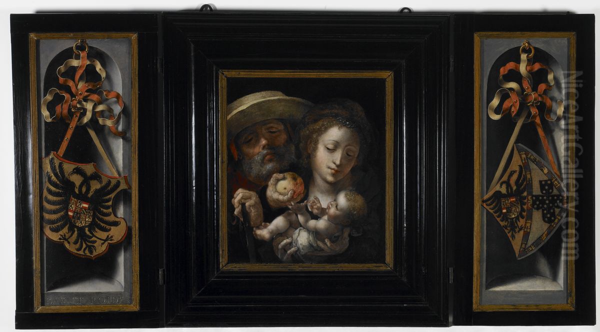 Holy Family with Coats of Arms of Charles... Oil Painting by Jan Gossaert