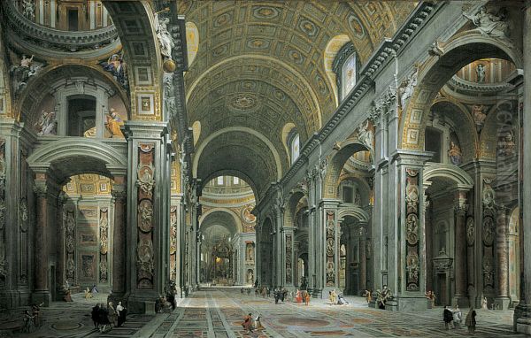 Interior of St. Peter's, Rome Oil Painting by Giovanni Paolo Panini