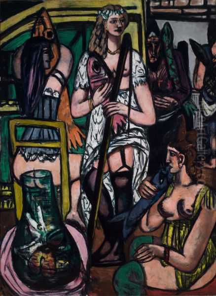 Large Picture of Women. Fisherwomen Oil Painting by Max Beckmann