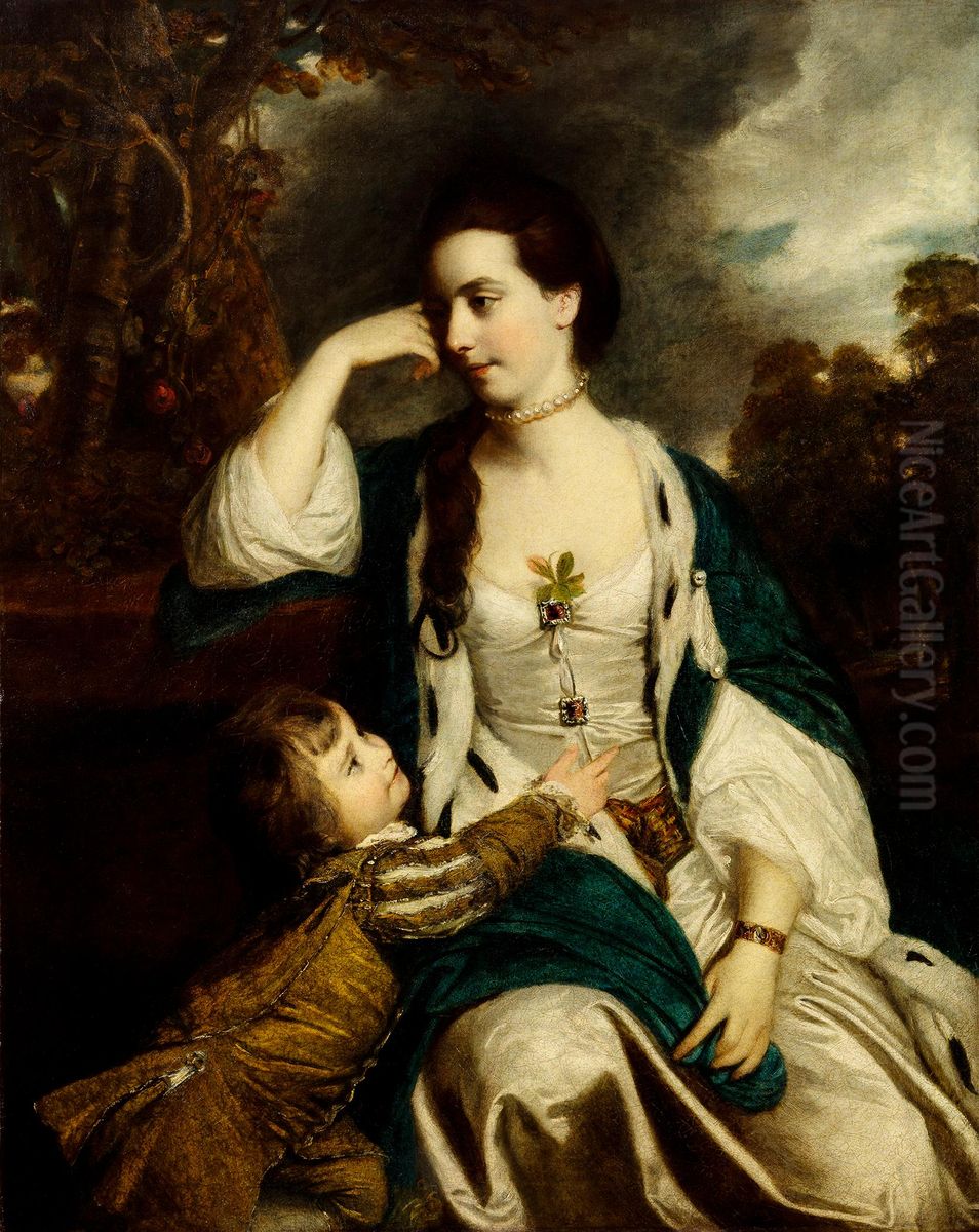 Henrietta Catherine Cholmley and Son Oil Painting by Of Sir Joshua Reynolds