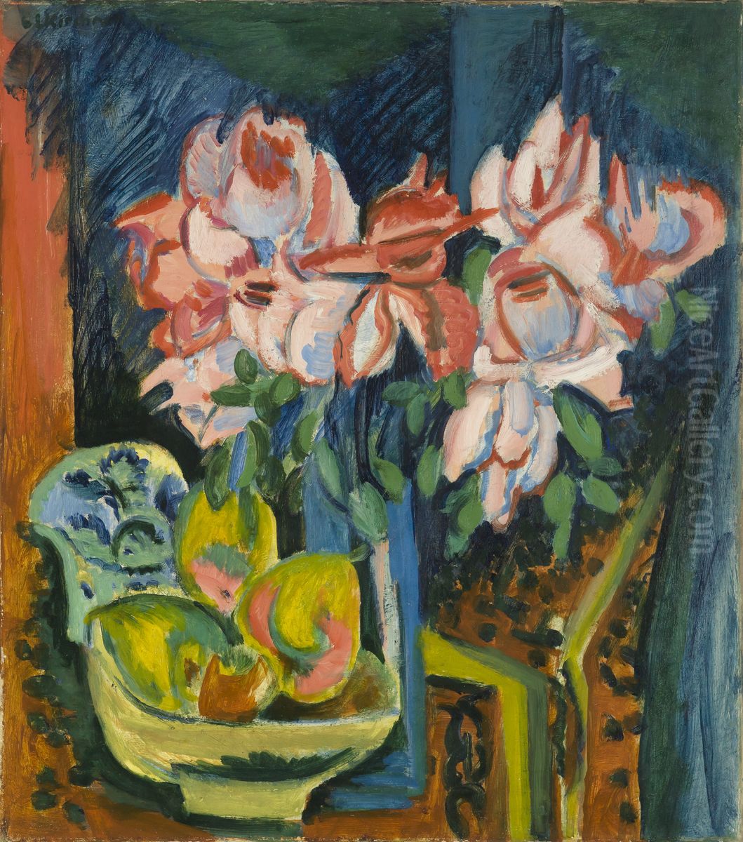 Pink Roses Oil Painting by Ernst Ludwig Kirchner