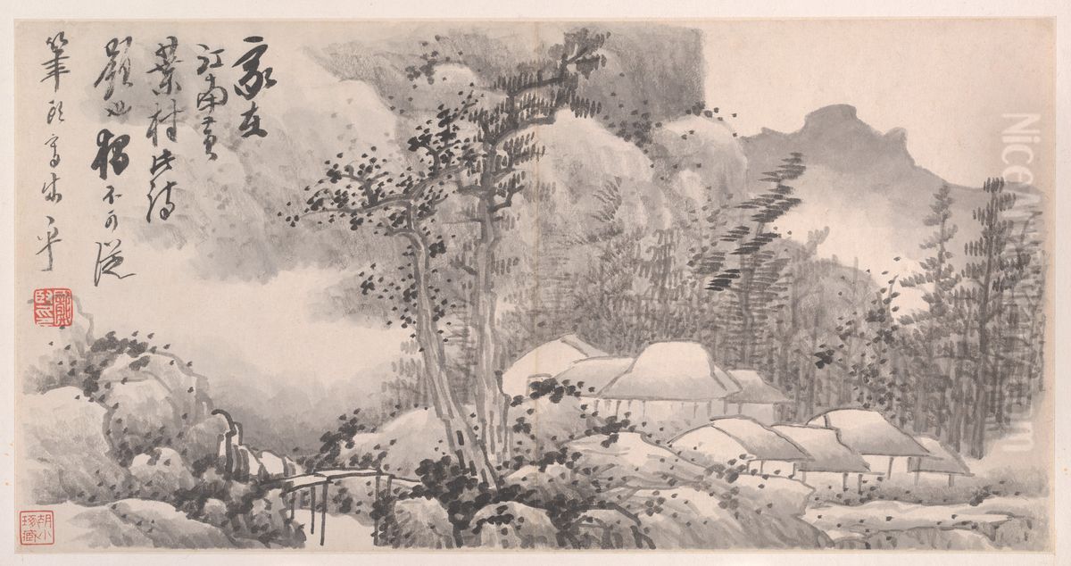 qing  fang gong xian  shan shui tu  ce Oil Painting by Gong Xian