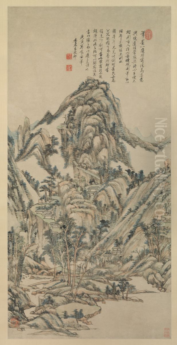 qing  wang yuan qi  wei zhan ting hua qi fa miao ji tu  zhou Oil Painting by Wang Yuanqi