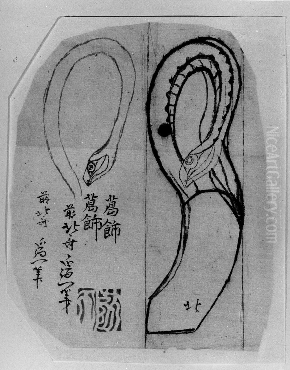 Snake Heads Oil Painting by Katsushika Hokusai
