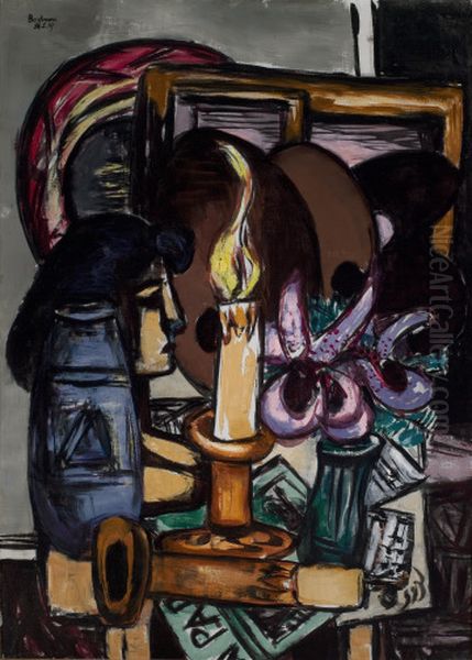 Still Life with Two Large Candles Oil Painting by Max Beckmann