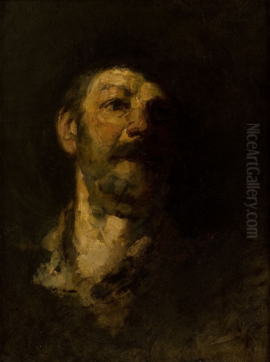 Study Head, Man with Hat Oil Painting by Frank Duveneck