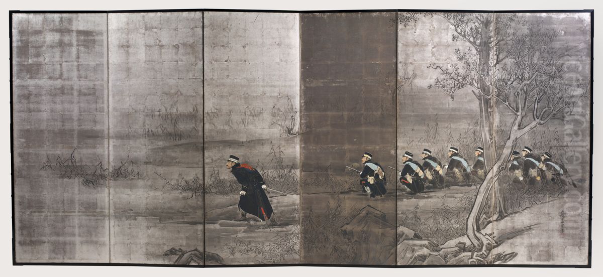 The Bravery of Captain Matsuzaki Nao'omi at Anseong... Oil Painting by Kubota Beisen