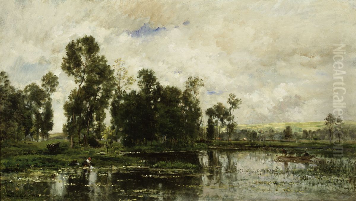 The Edge of the Pond Oil Painting by Charles-Francois Daubigny