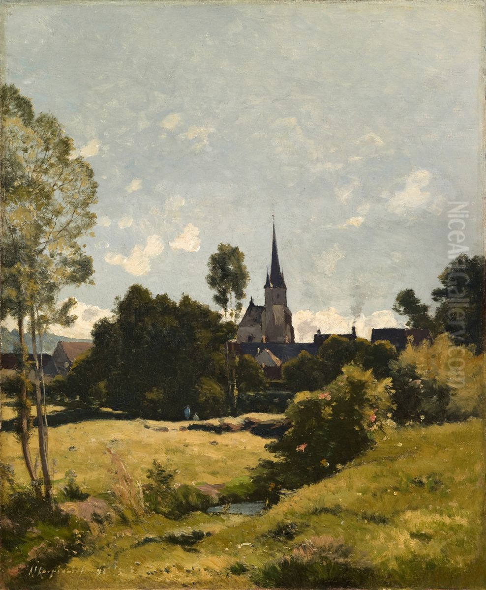 The Village Church Oil Painting by Henri Harpignies