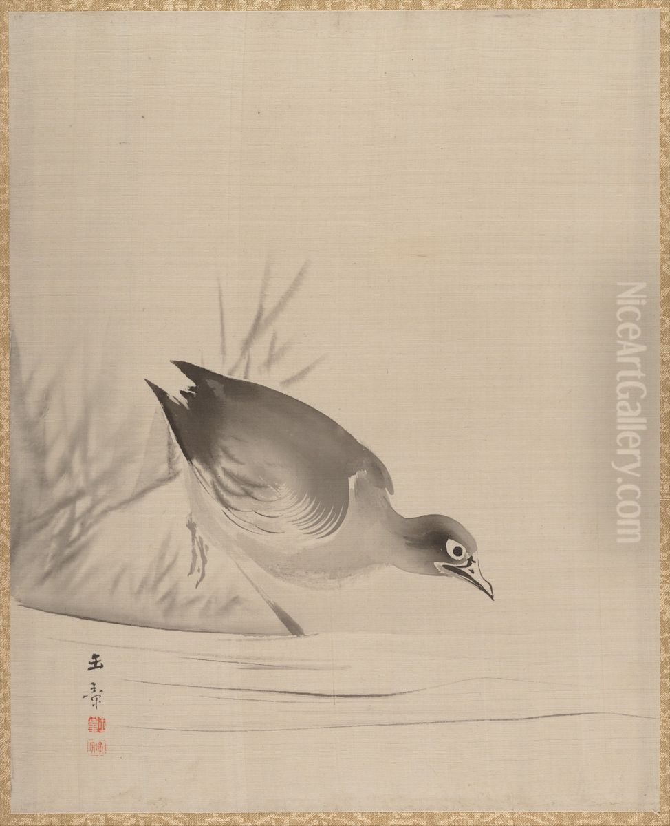 Bird at the Water's Edge Oil Painting by Kawabata Gyokusho