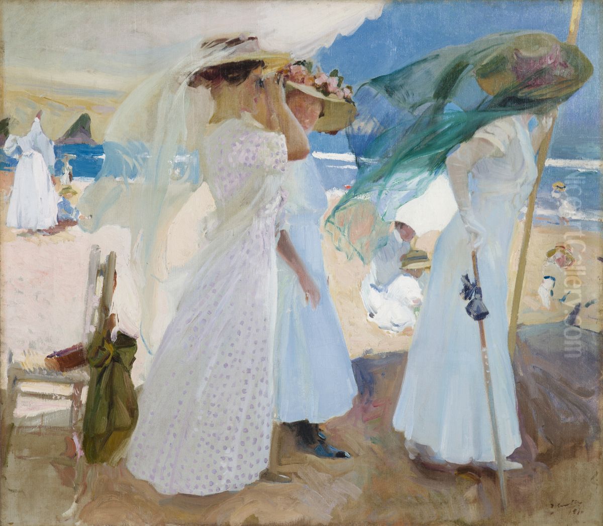 Under the Awning, Zarauz Oil Painting by Joaquin Sorolla