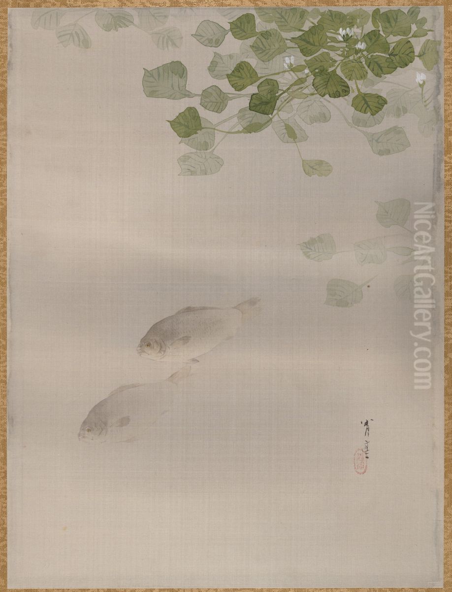 Fishes Oil Painting by Watanabe Shotei