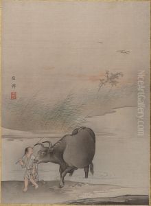 Boy with Cow at the River's Edge