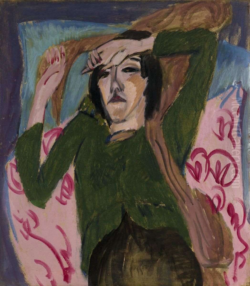 Woman in a Green Jacket Oil Painting by Ernst Ludwig Kirchner