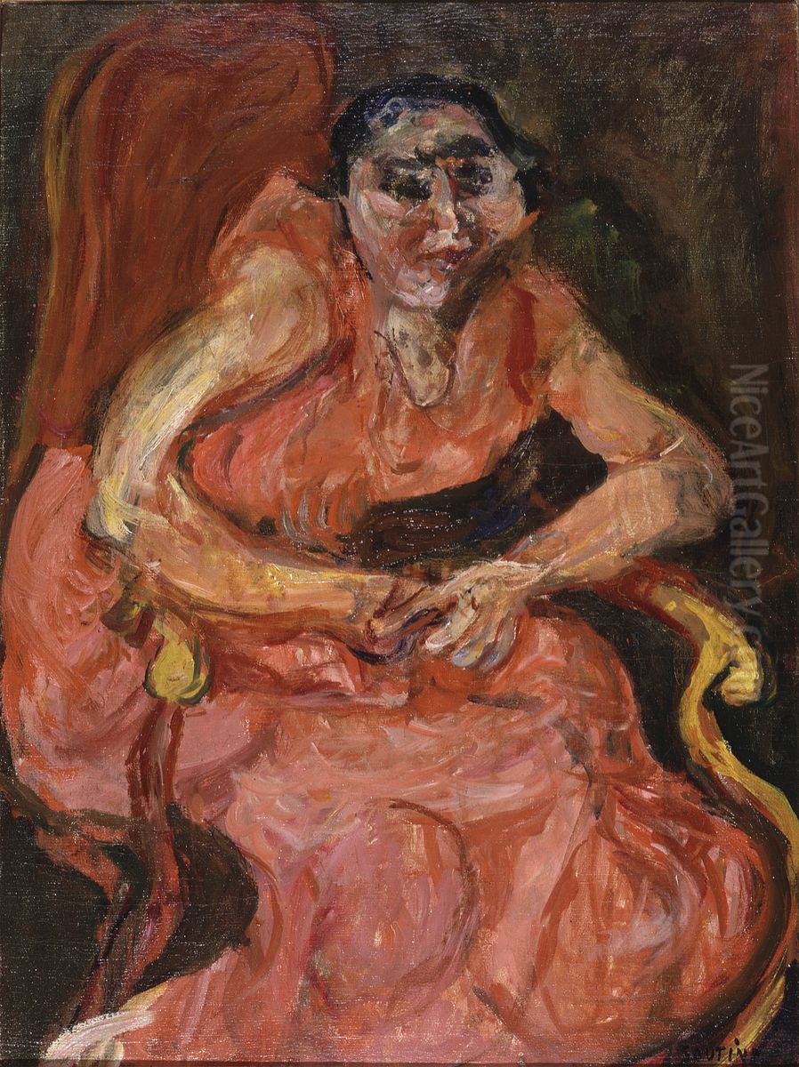 Woman in Pink Oil Painting by Chaim Soutine
