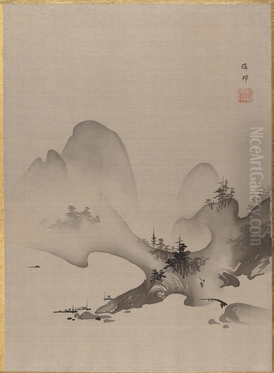 Lake and Mountains Oil Painting by Hashimoto Gaho