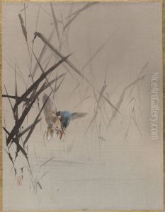 Bird Catching Fish Among Reeds