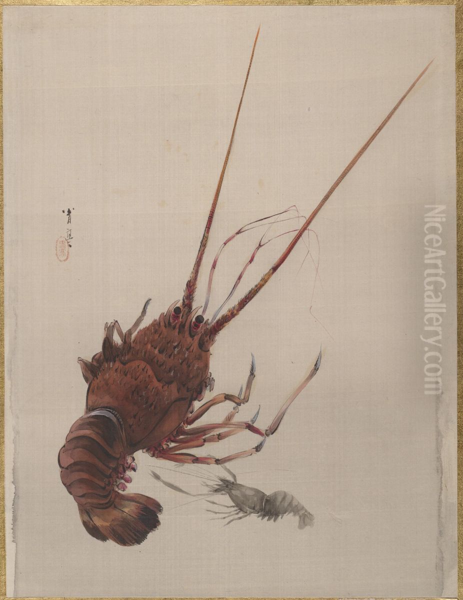 Crayfish Oil Painting by Watanabe Shotei