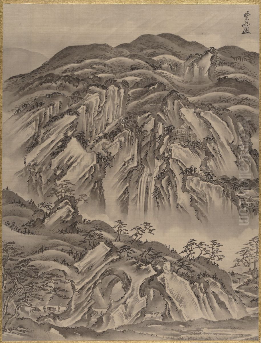 Rocky Landscape Oil Painting by Kawanabe Kyosai