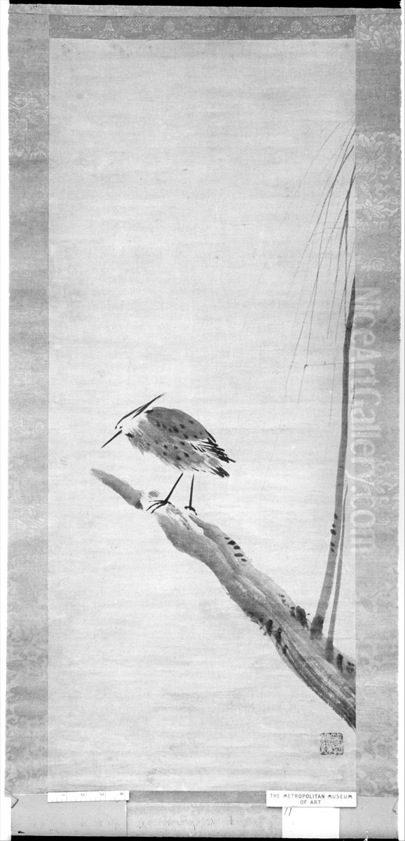 Heron and Willow Oil Painting by Sesshu Toya