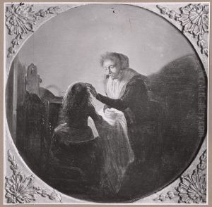 Mother taking care of a child in an interior Mother taking care of a child in an interior