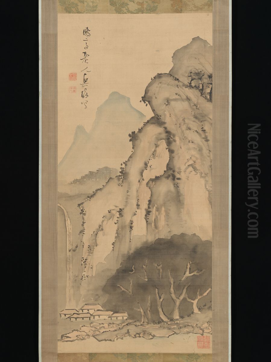 Landscape with Waterfall Oil Painting by Bosai Kameda