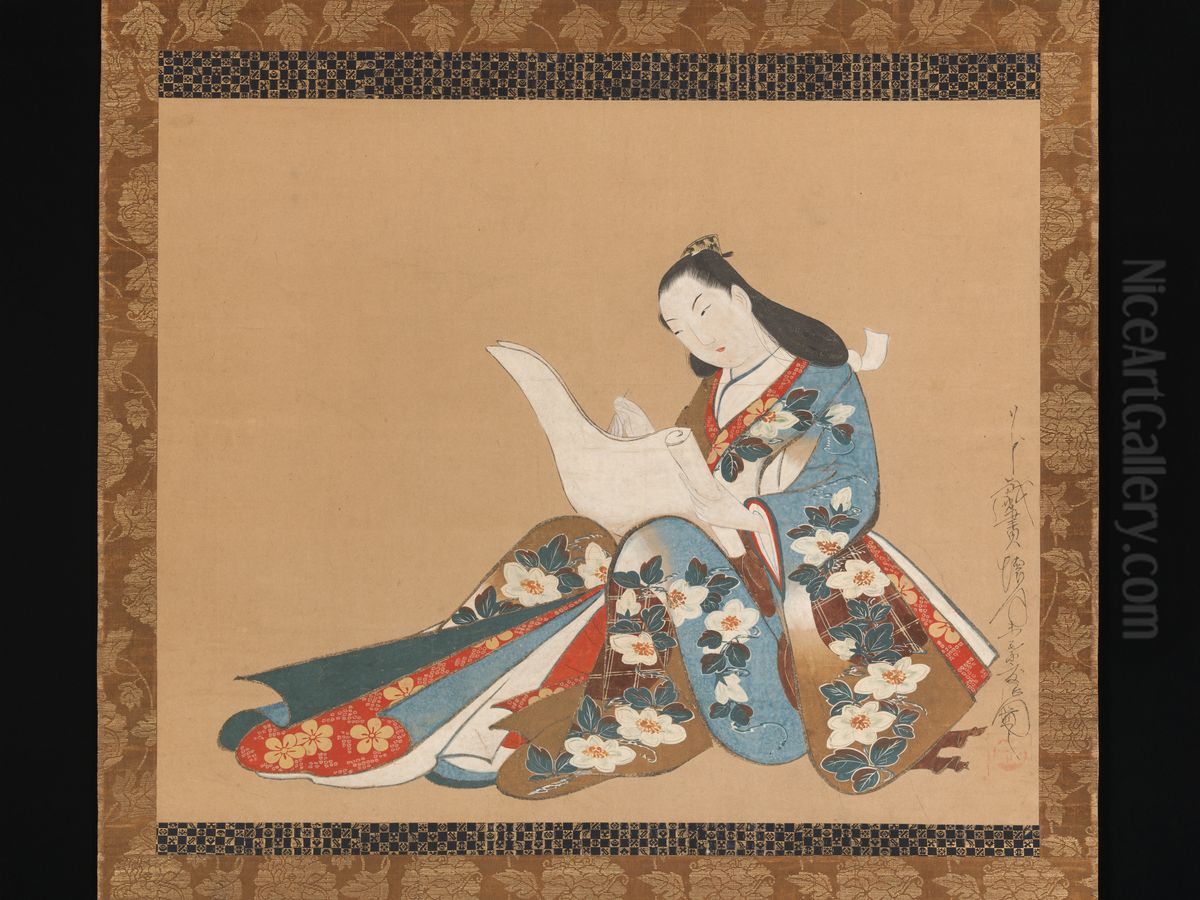 wenwo shuku you nu tu Oil Painting by Kaigetsudo Doshin