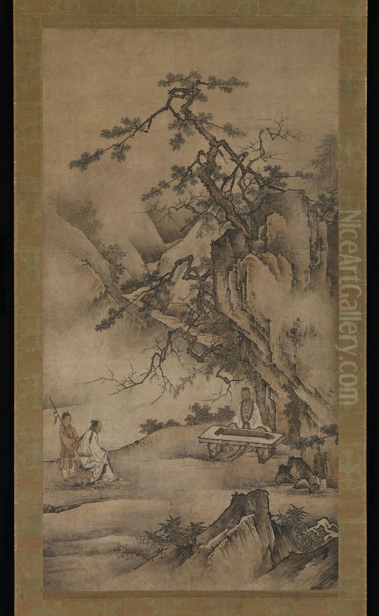 Bo Ya Plays the Qin as Zhong Ziqi Listens Oil Painting by Kano Motonobu