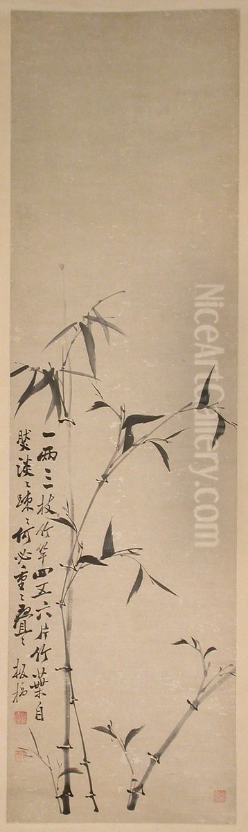 Bamboo and Poem Oil Painting by Zheng Xie