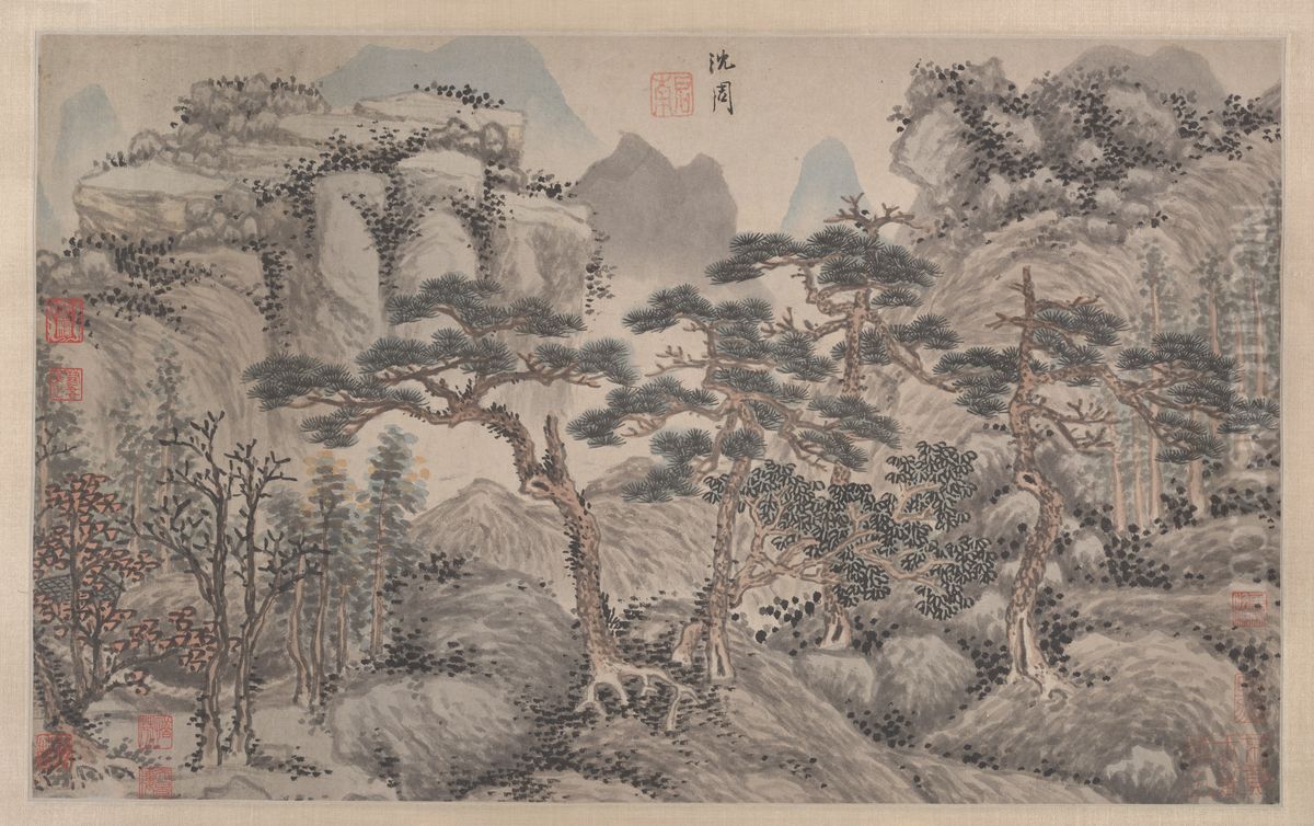 Landscape with Four Pines Oil Painting by Shen Zhou