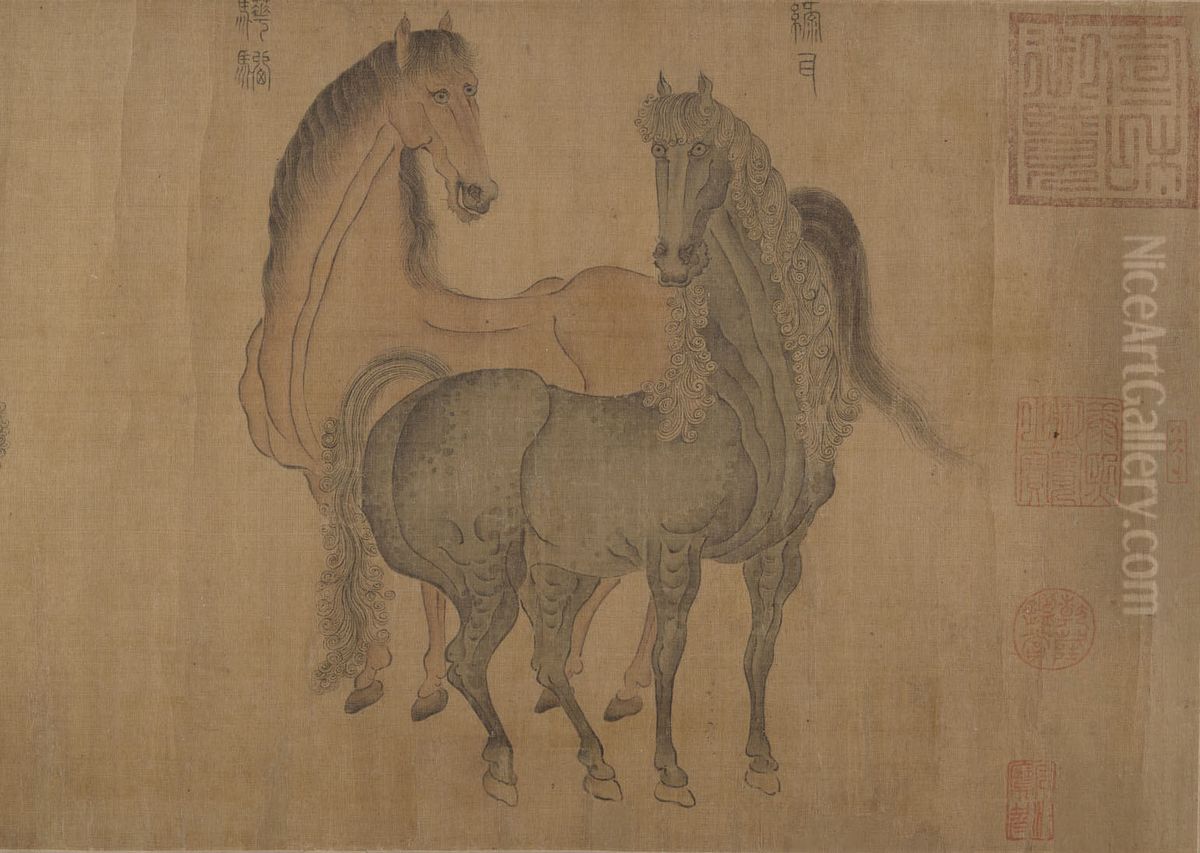 Eight Horses Oil Painting by Zhao Mengfu
