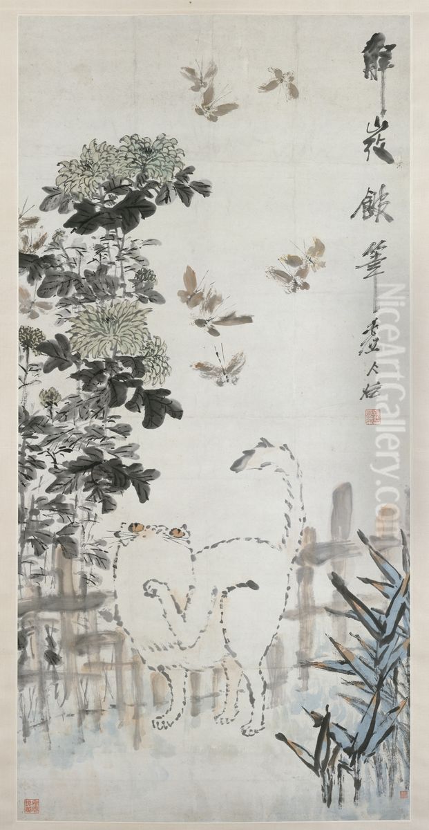 Cat and Butterfly Oil Painting by Xu Gu