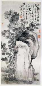 Chrysanthemums by a Rock