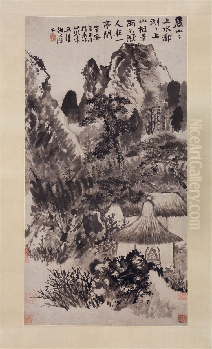 Hermitage in Mount Lu Oil Painting by Shitao Daoji