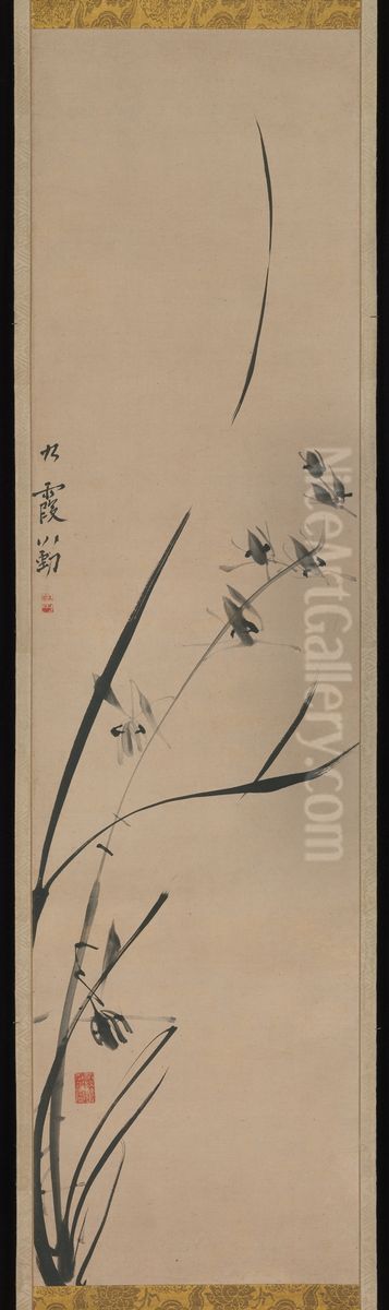 Orchids Oil Painting by Ike no Taiga